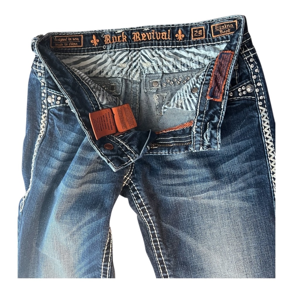 Rock Revival Bootcut Jeans Women's 29 Thick Stitch Bling Western Rodeo Denim - Picture 6 of 16